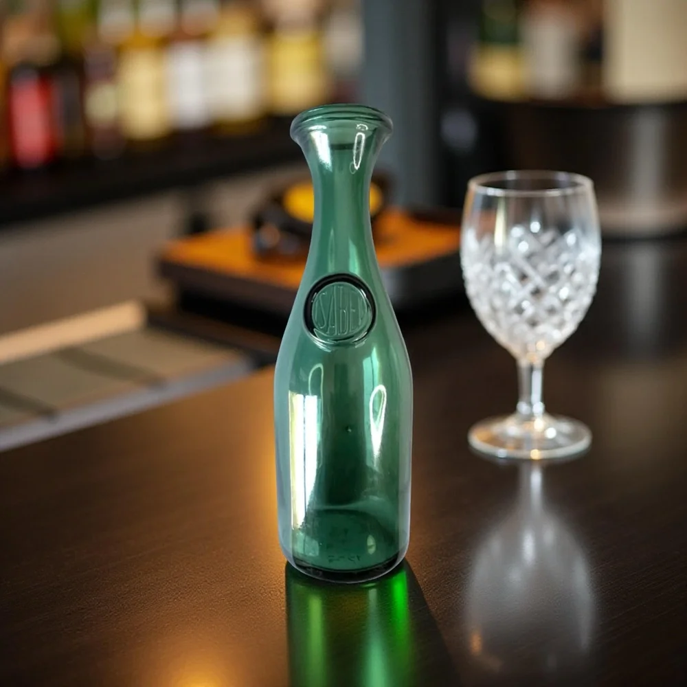 Vintage Isabel Green Glass Mini Carafe Decanter Vase 8.5 inch
